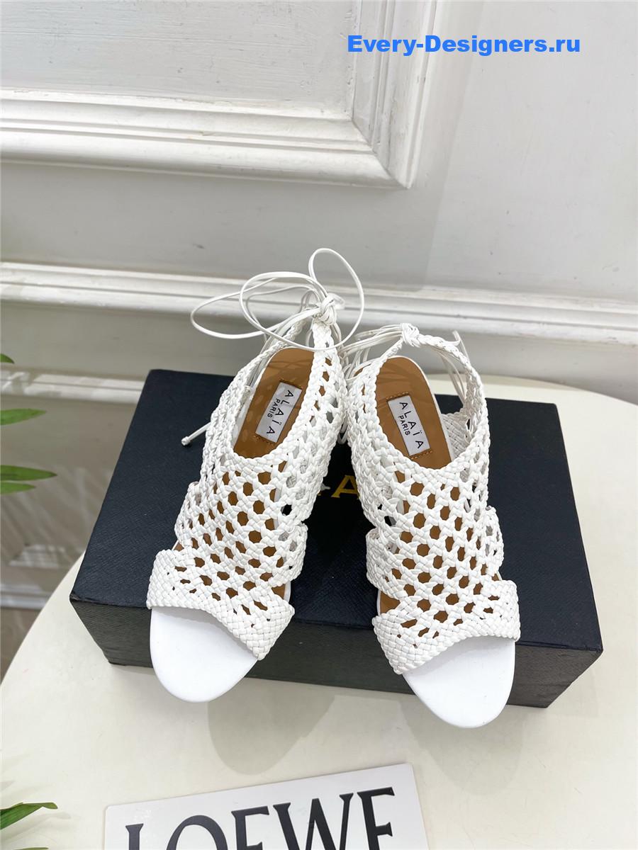 Alaia White Hollow Woven Wedge Sandals