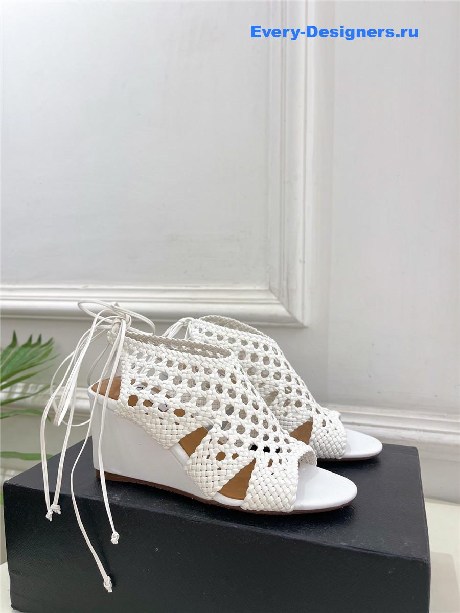 Alaia White Hollow Woven Wedge Sandals