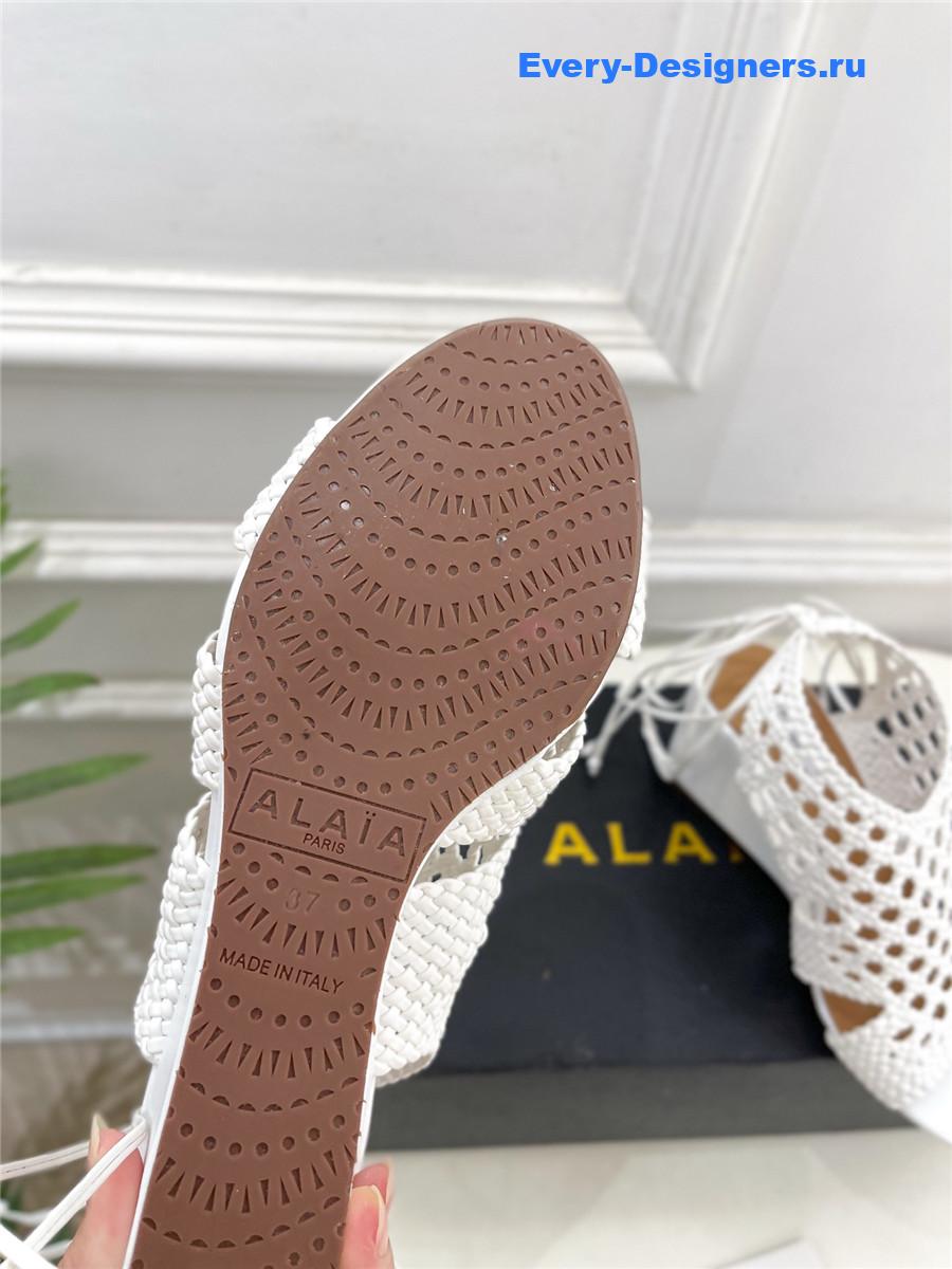 Alaia White Hollow Woven Wedge Sandals