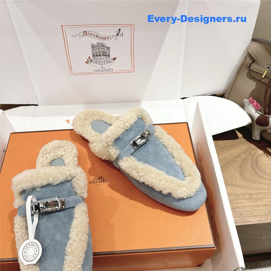 H**me5 blue oz shearling suede mules