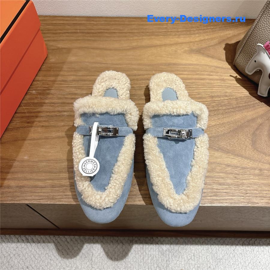H**me5 blue oz shearling suede mules