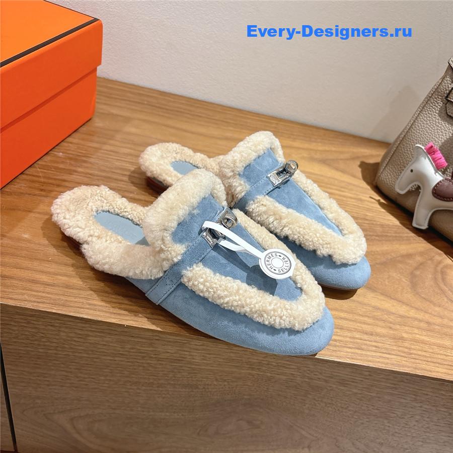 H**me5 blue oz shearling suede mules