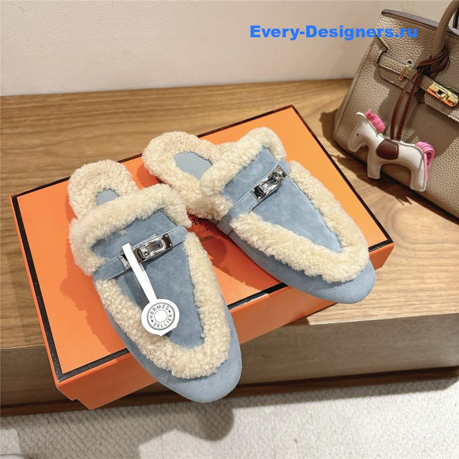 H**me5 blue oz shearling suede mules