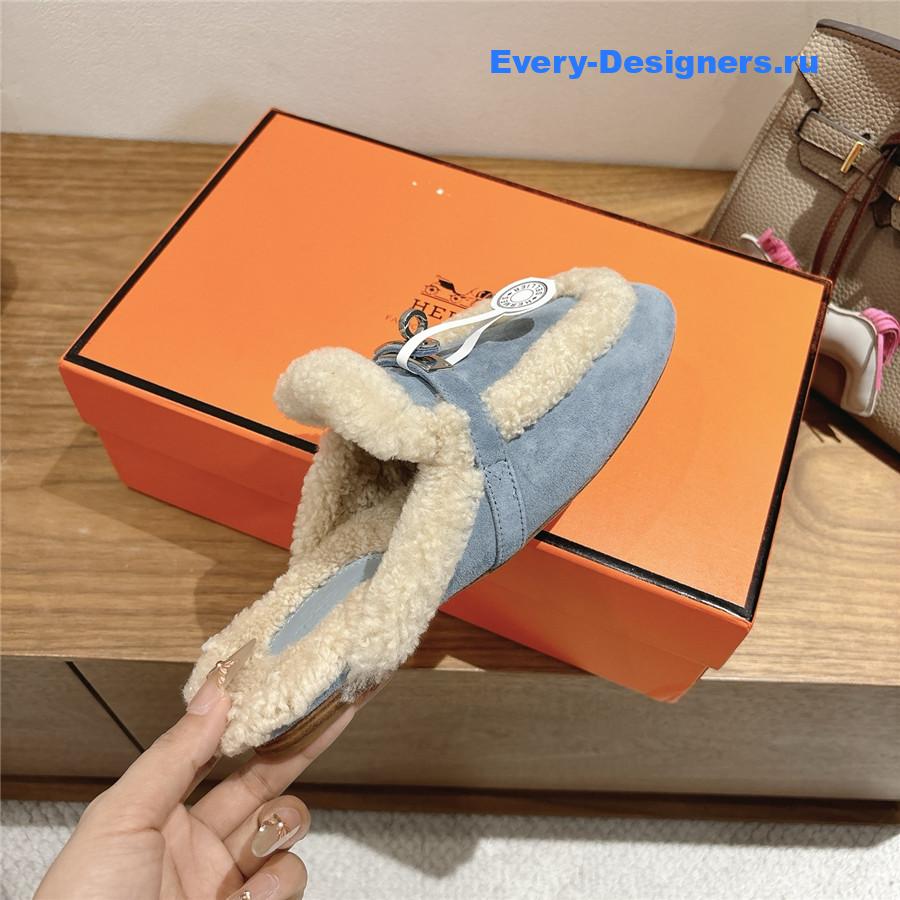 H**me5 blue oz shearling suede mules