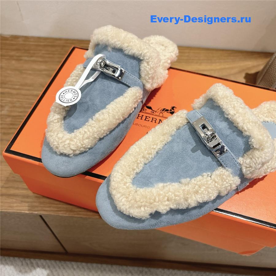 H**me5 blue oz shearling suede mules