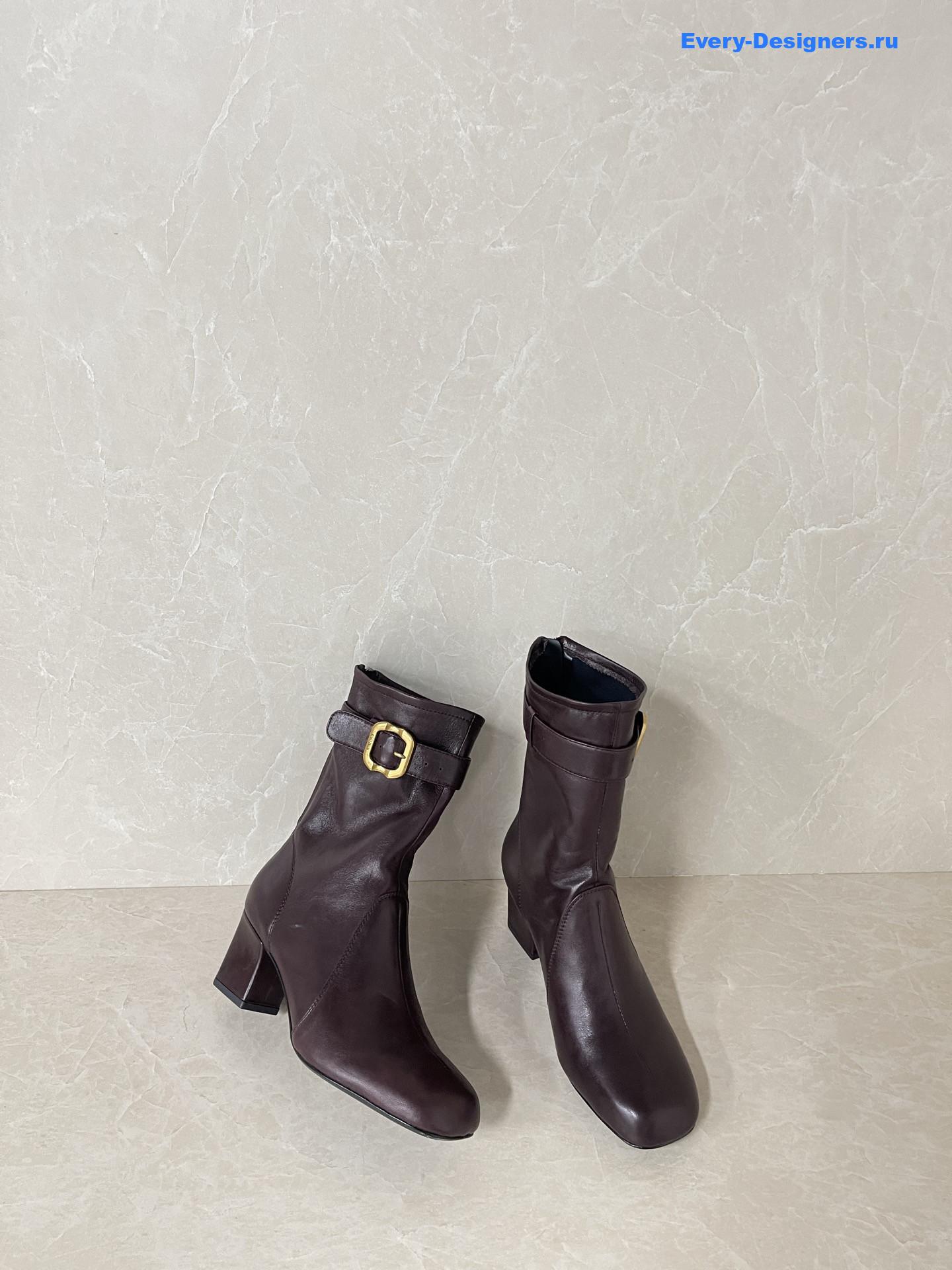 Miu Miu Burgundy Leather Biker Boots