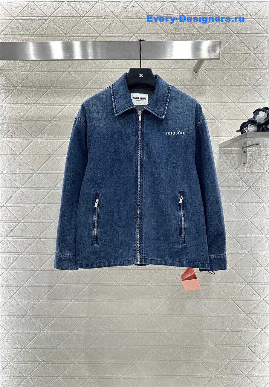 Miu Miu Navy Cashmere Denim Blouson Jacket