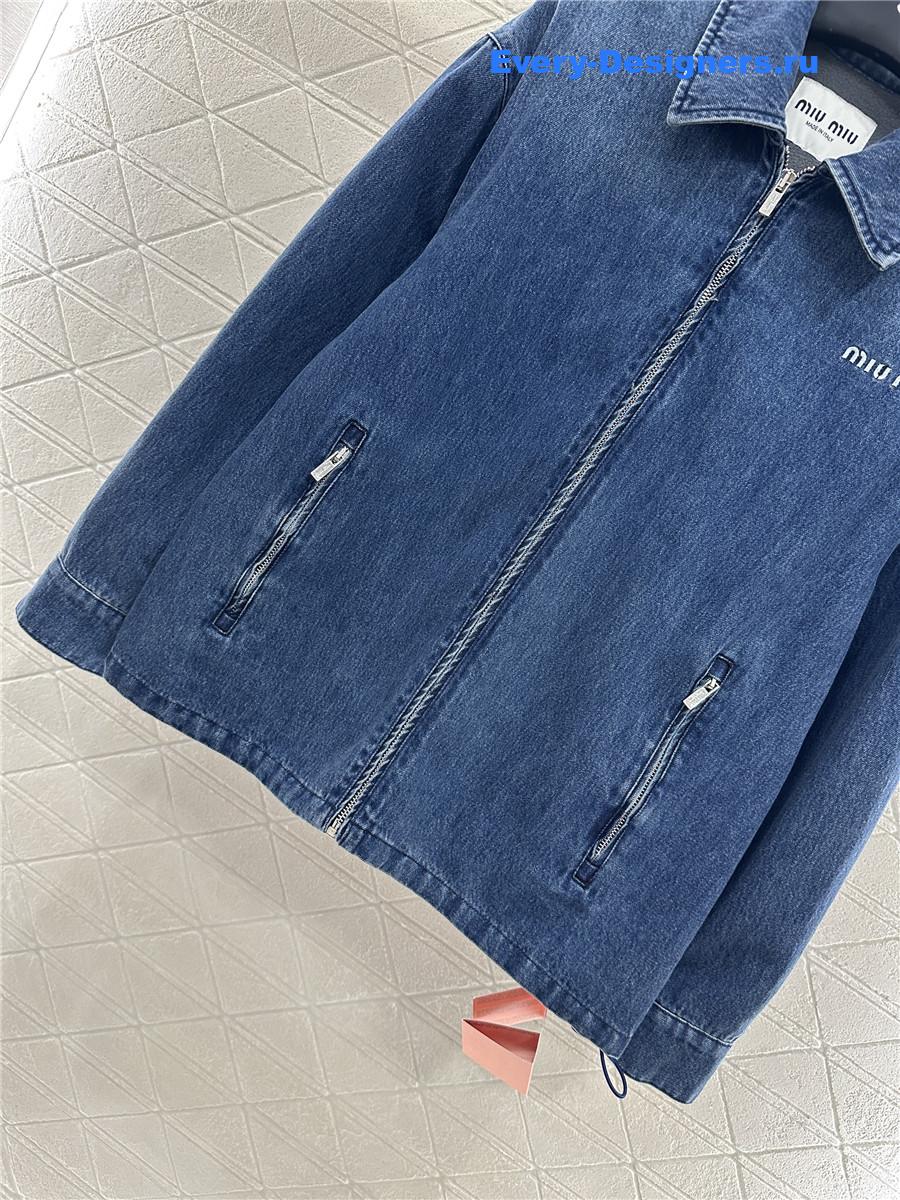 Miu Miu Navy Cashmere Denim Blouson Jacket