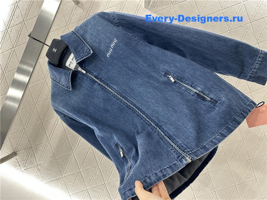 Miu Miu Navy Cashmere Denim Blouson Jacket