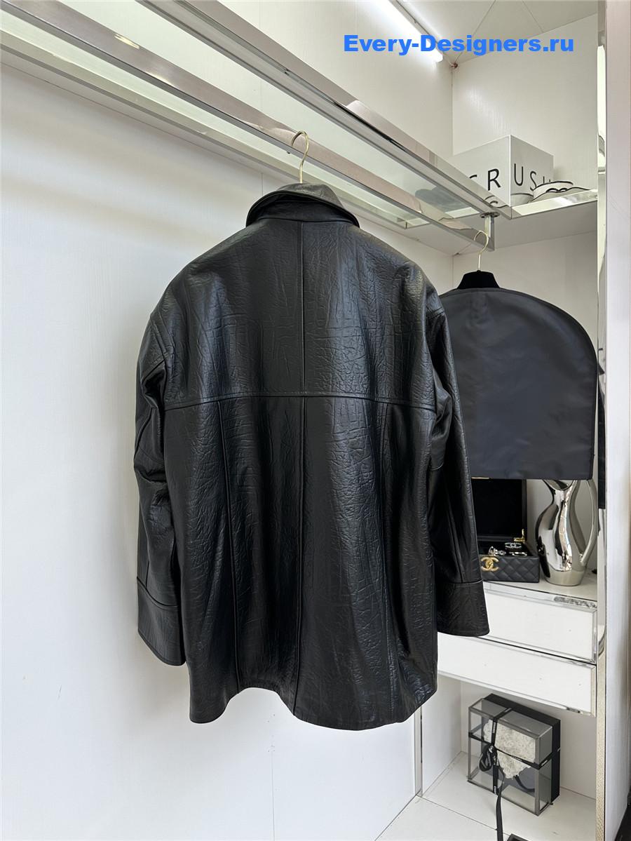 H**me5 long black leather jacket