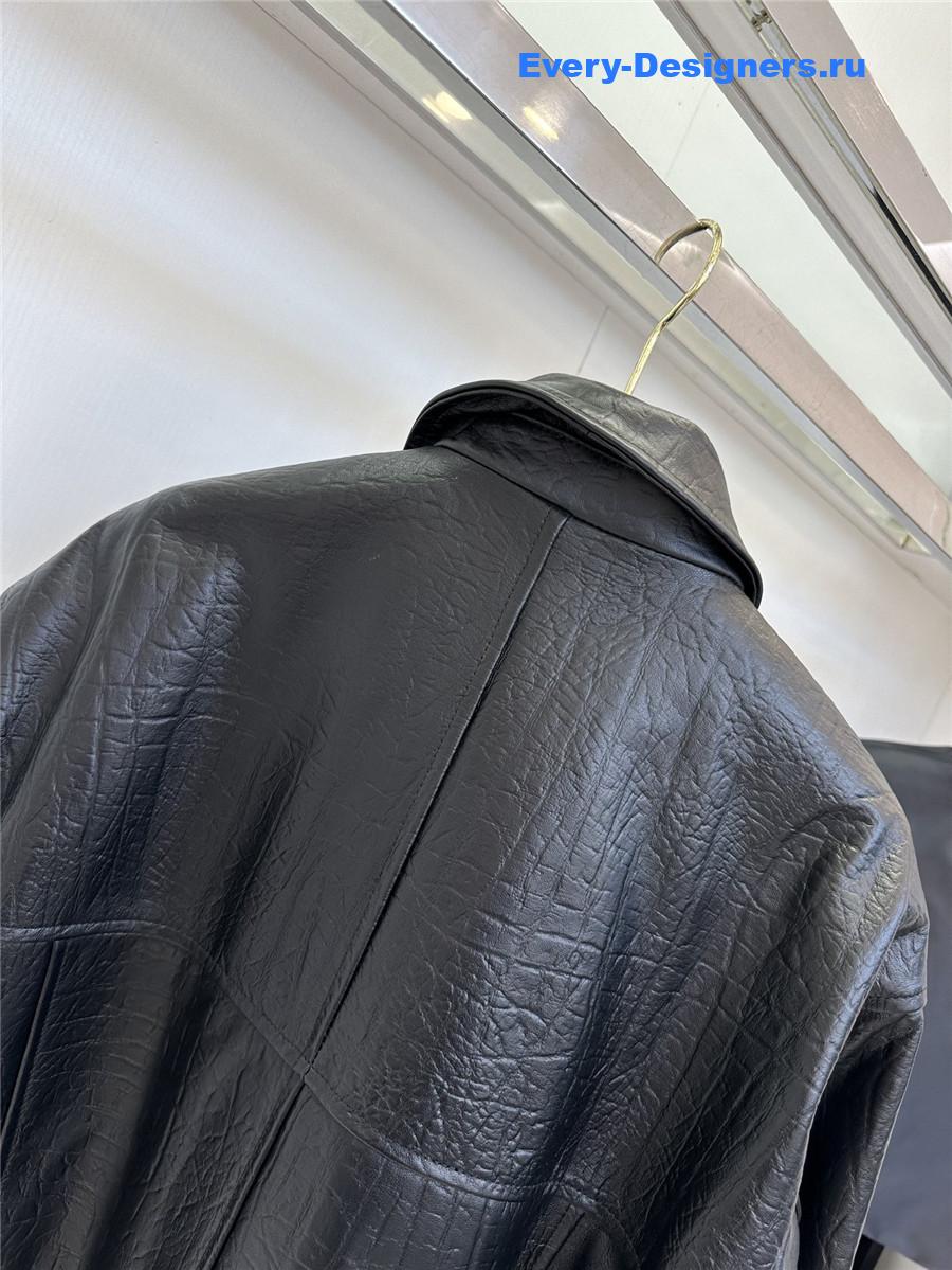 H**me5 long black leather jacket