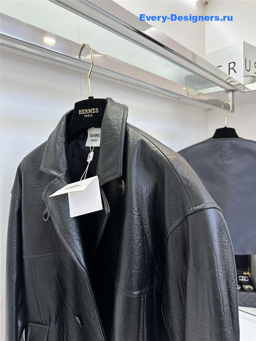 H**me5 long black leather jacket