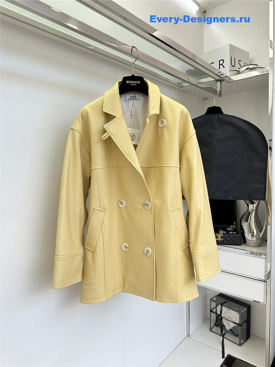 H**me5 long yellow leather jacket