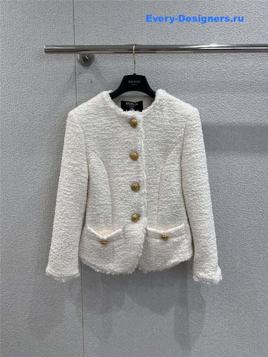 Balmain Collarless Tweed Jacket