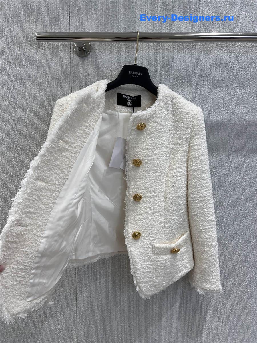 Balmain Collarless Tweed Jacket