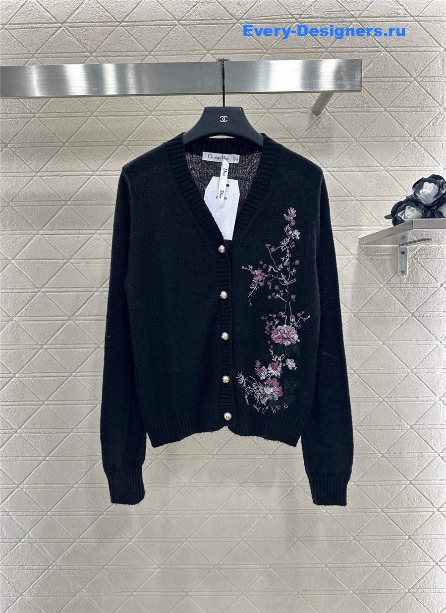 D10r black mohair embroidered knitted cardigan