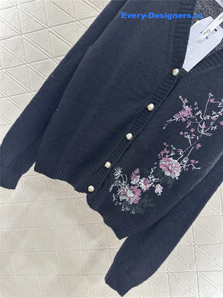 D10r black mohair embroidered knitted cardigan