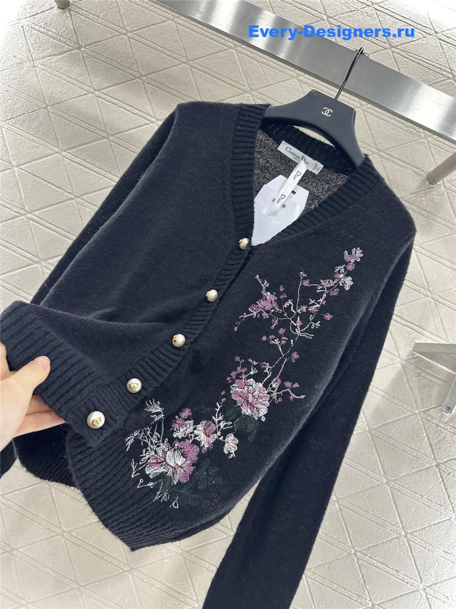 D10r black mohair embroidered knitted cardigan