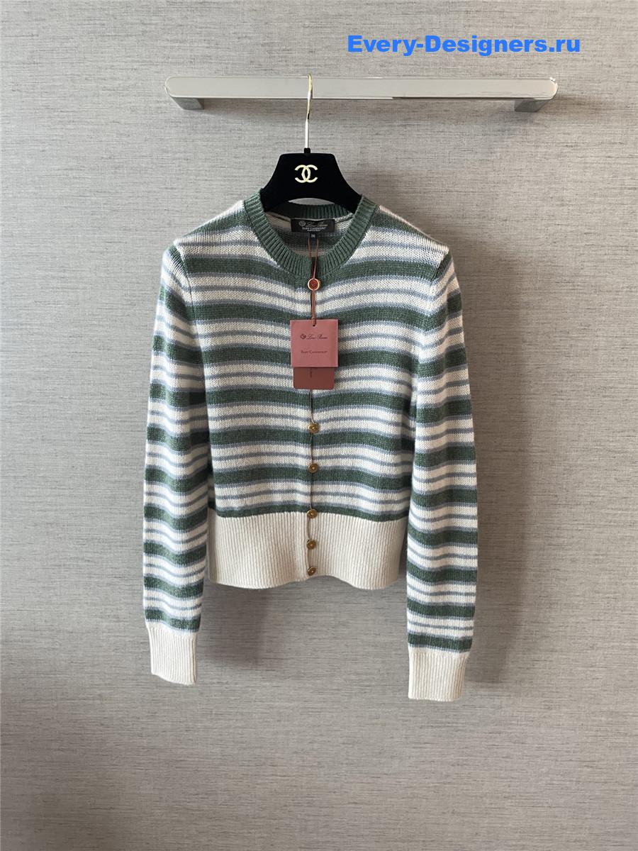 L0r0 P1ana green fobello stripes cashmere  cardigan