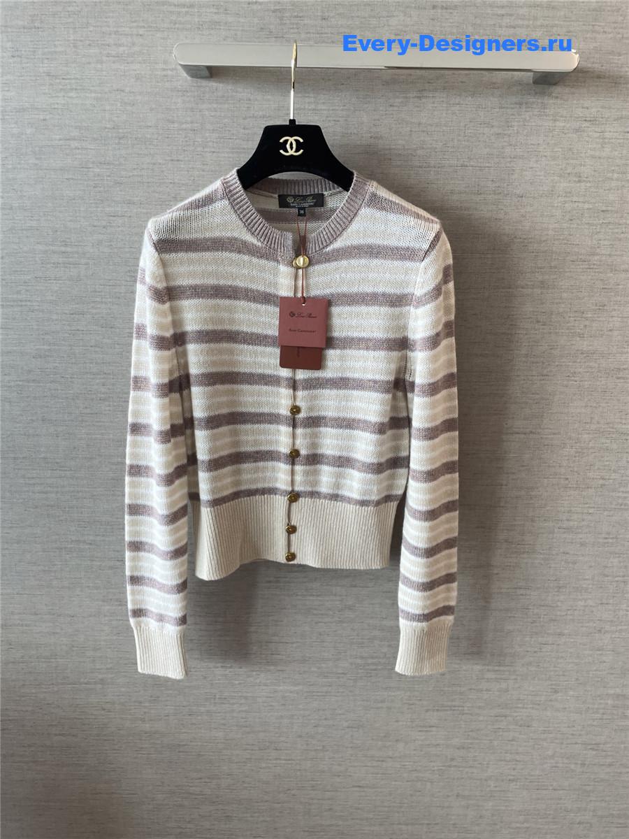 L0r0 P1ana pink fobello stripes cashmere  cardigan