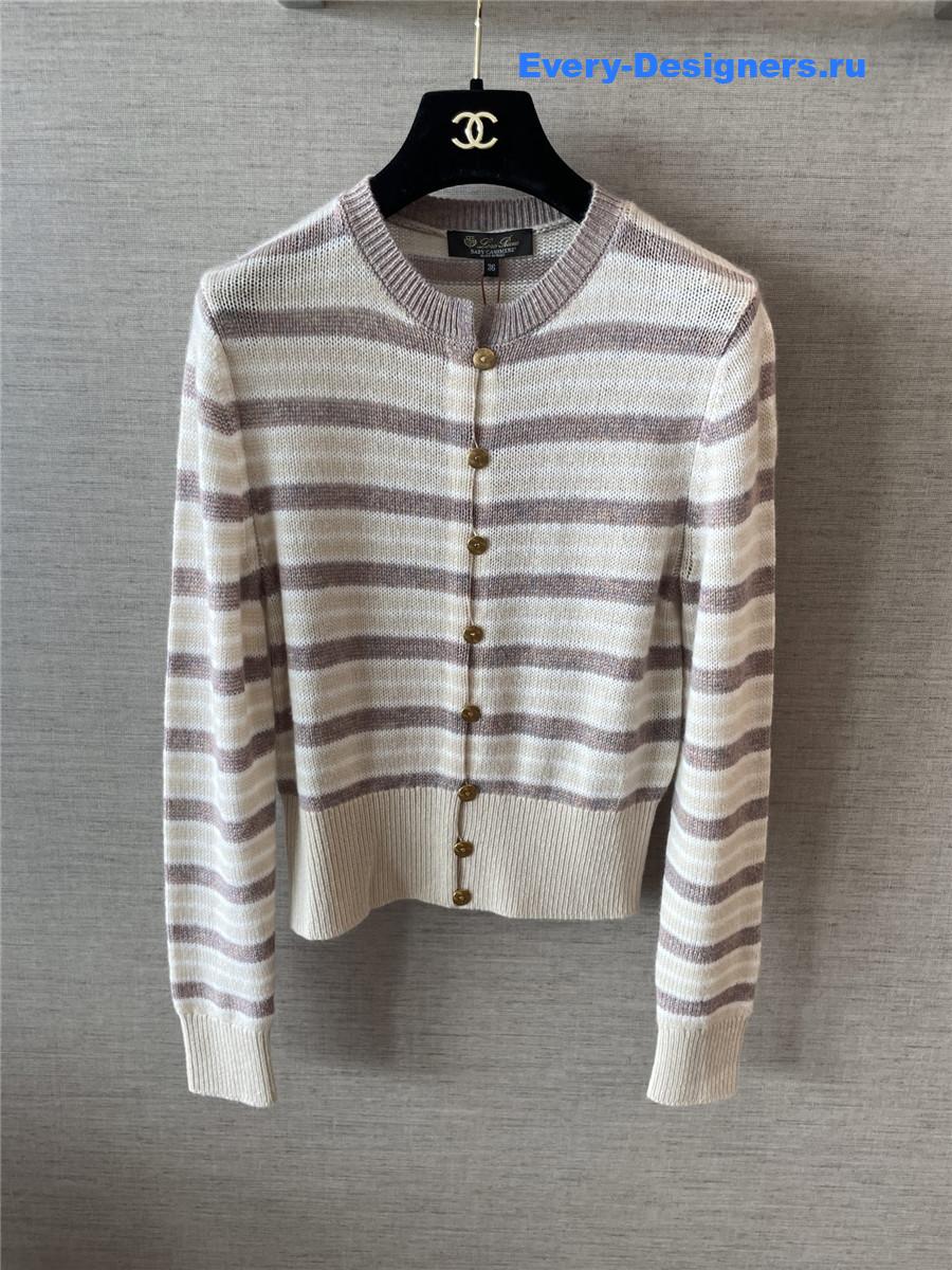 L0r0 P1ana pink fobello stripes cashmere  cardigan