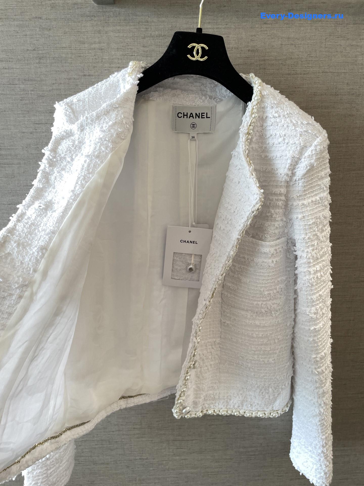 Ch**el white tweed pearl jacket