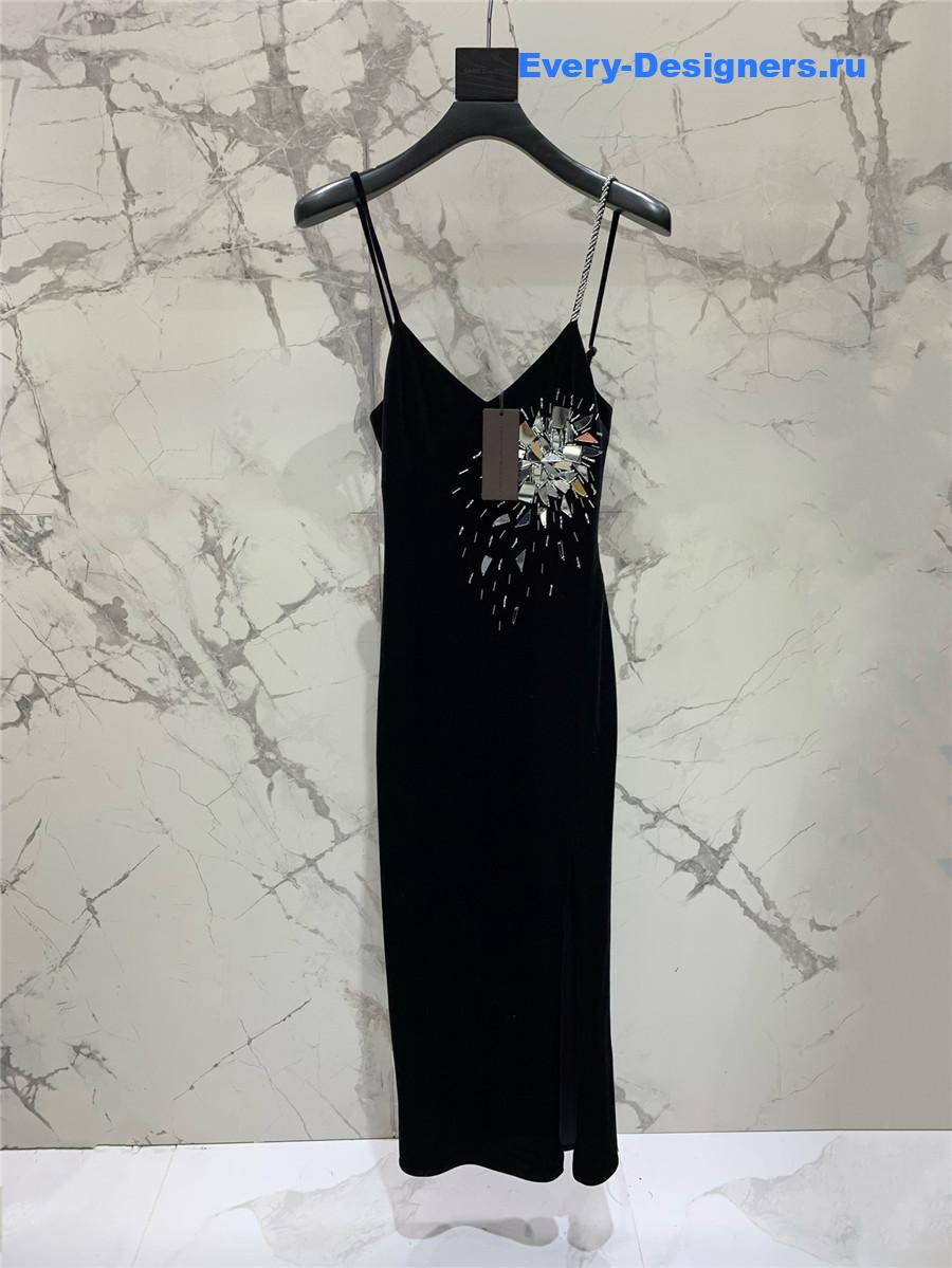 Sa1nt Lau*nt black satin dress with silver bead