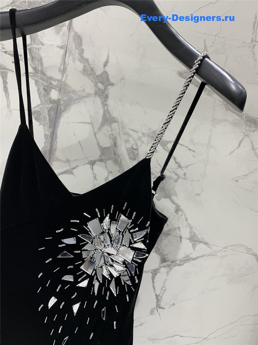 Sa1nt Lau*nt black satin dress with silver bead