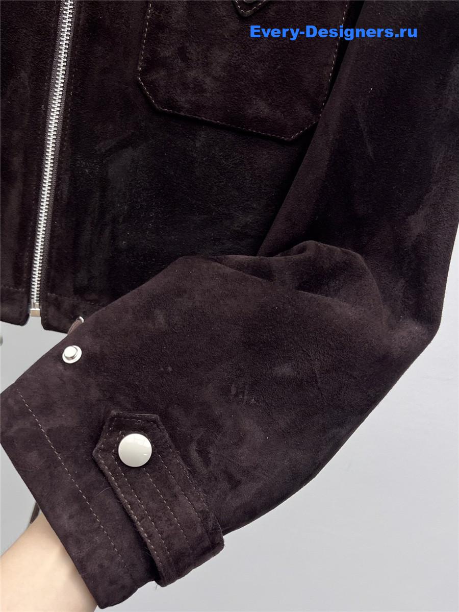 Pra*a sheepskin suede stand collar coat