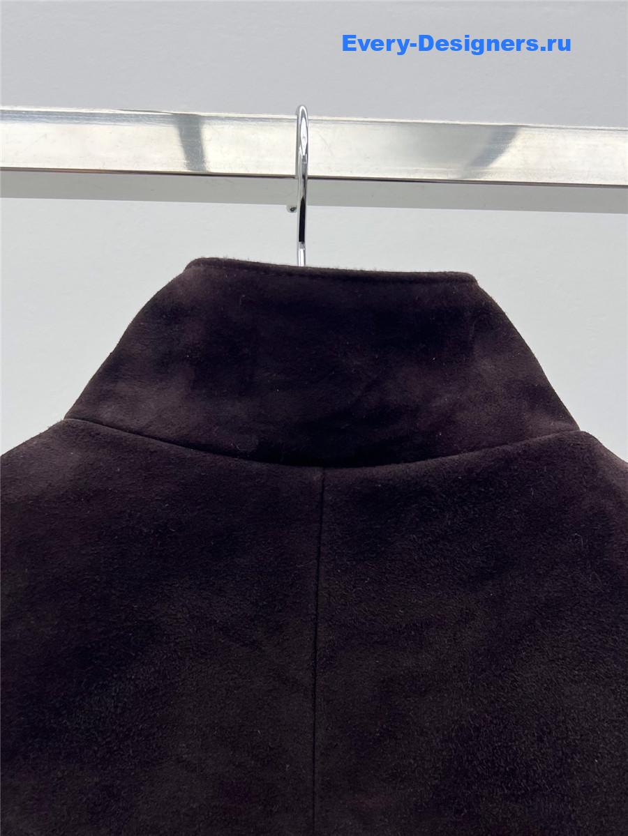 Pra*a sheepskin suede stand collar coat