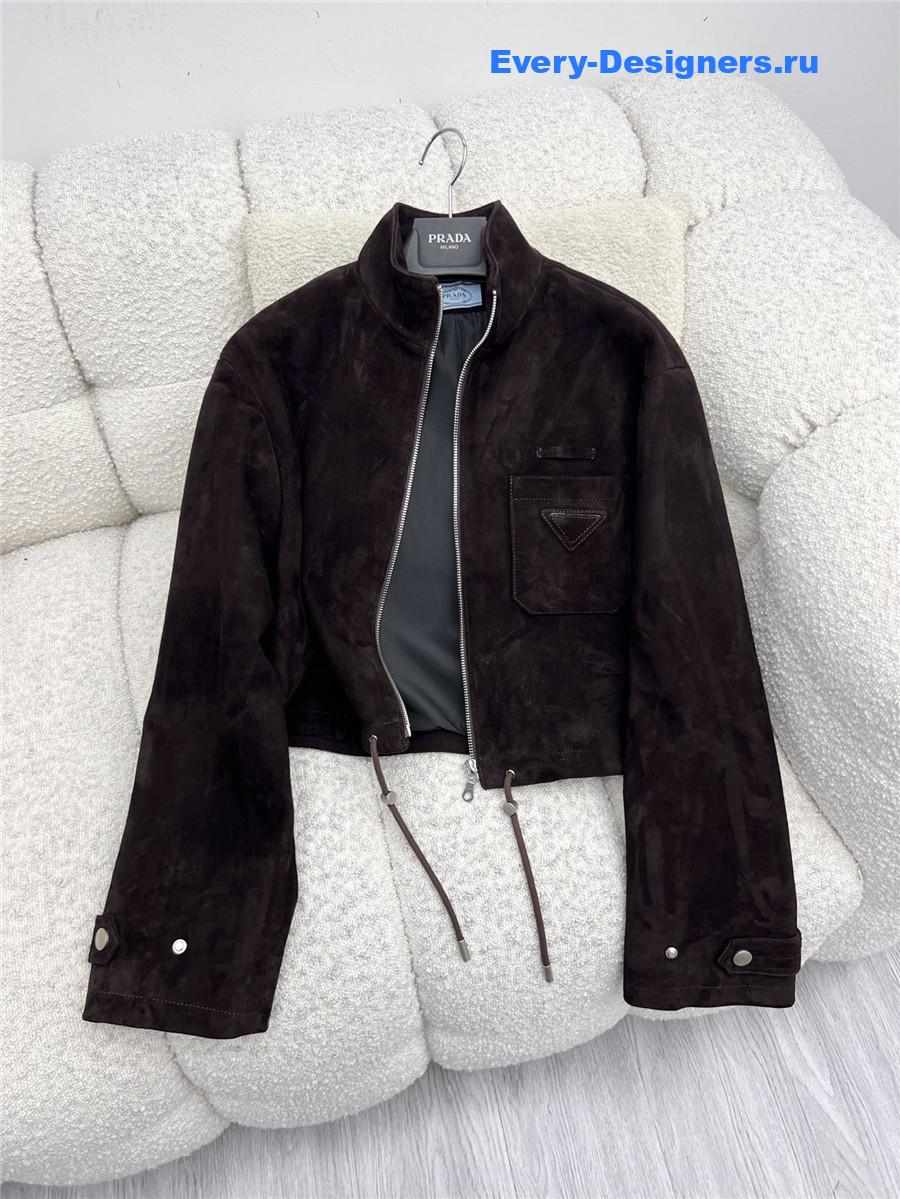 Pra*a sheepskin suede stand collar coat