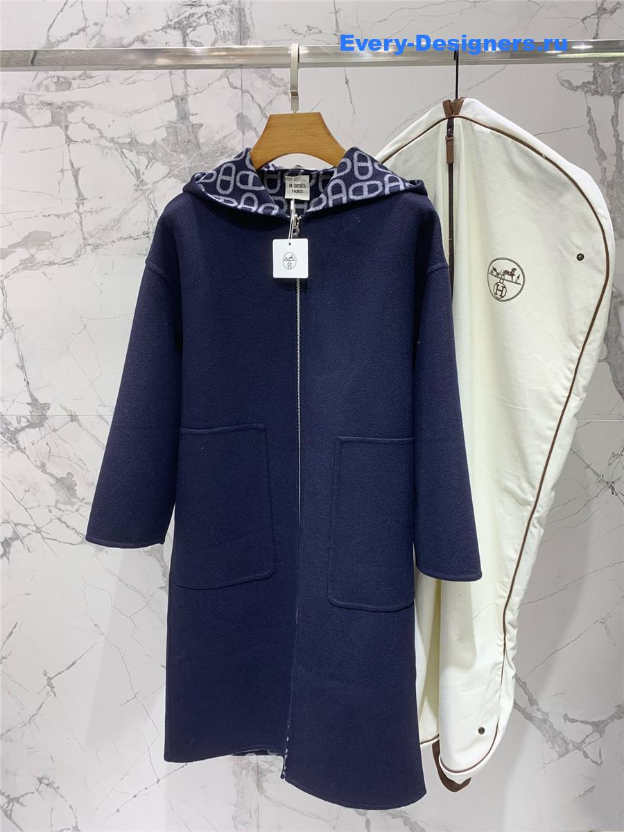 H**me5 navy double cashmere long coat