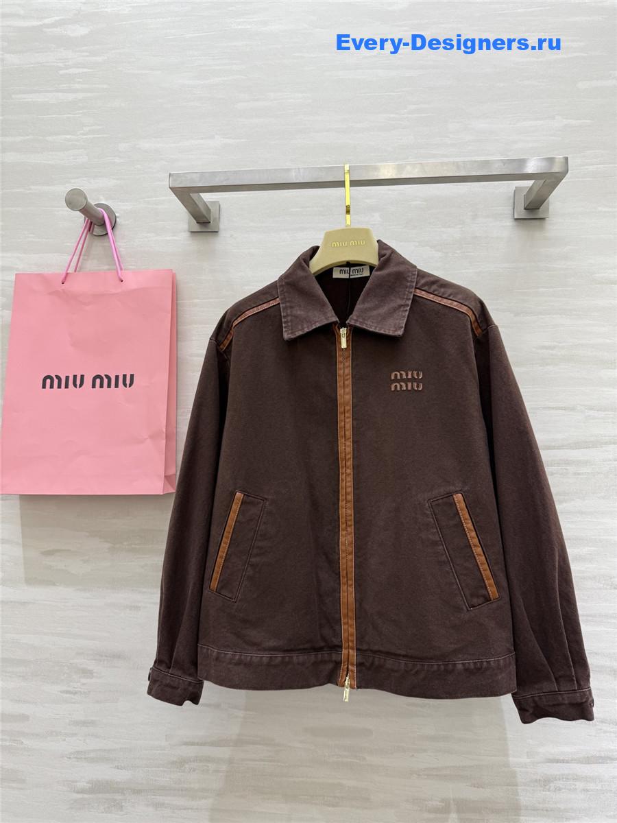 Miu Miu Cocoa Brown Jacquard Canvas Blouson Jacket