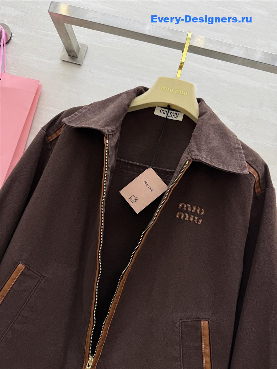 Miu Miu Cocoa Brown Jacquard Canvas Blouson Jacket