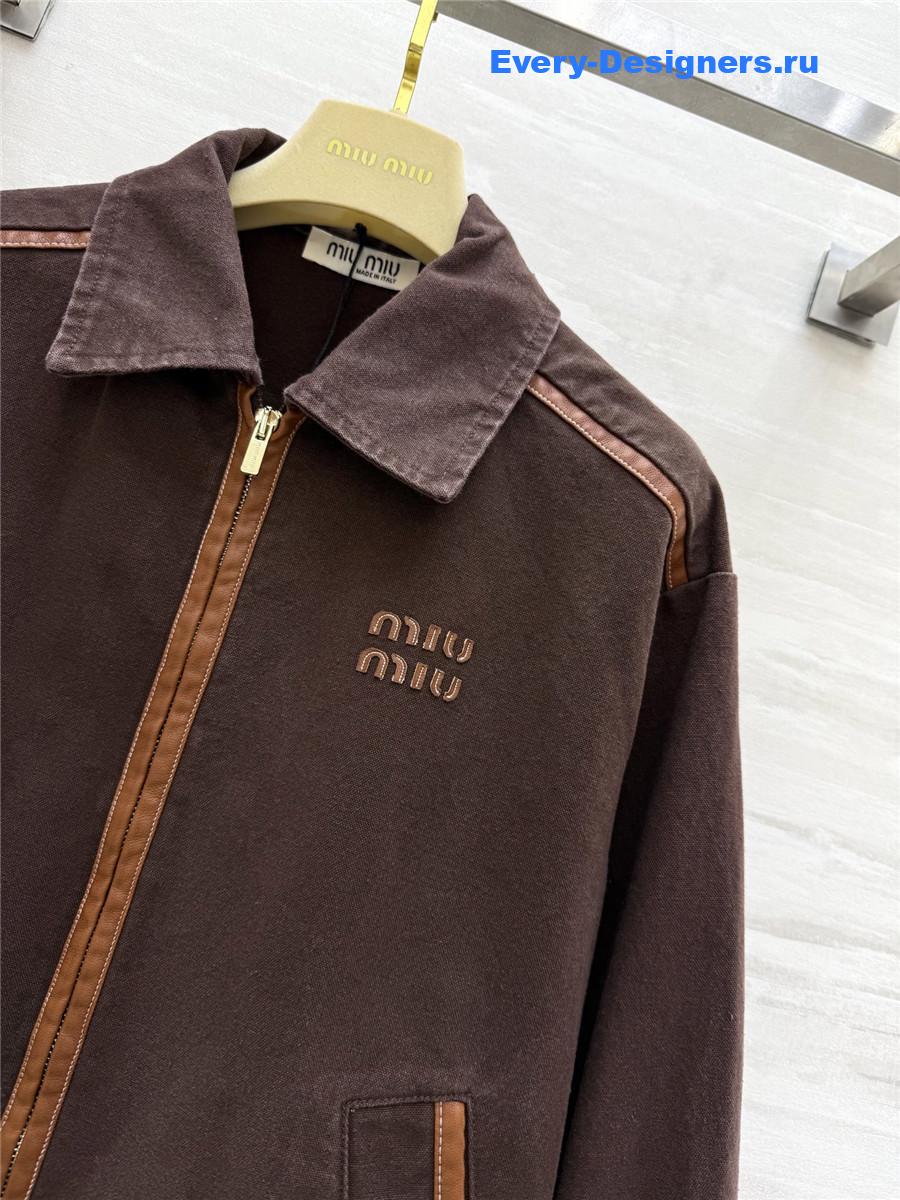 Miu Miu Cocoa Brown Jacquard Canvas Blouson Jacket