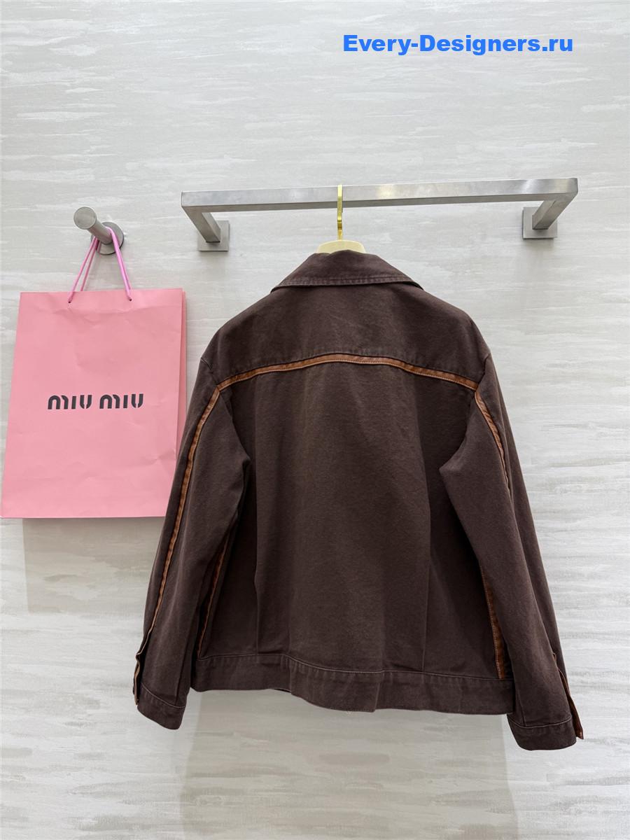 Miu Miu Cocoa Brown Jacquard Canvas Blouson Jacket