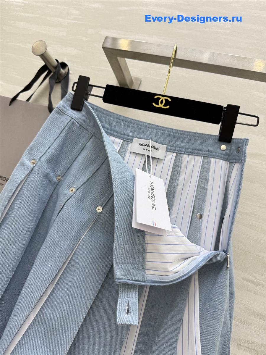 Thom Browne Denim Combo Dropped Back Pleated Skirt