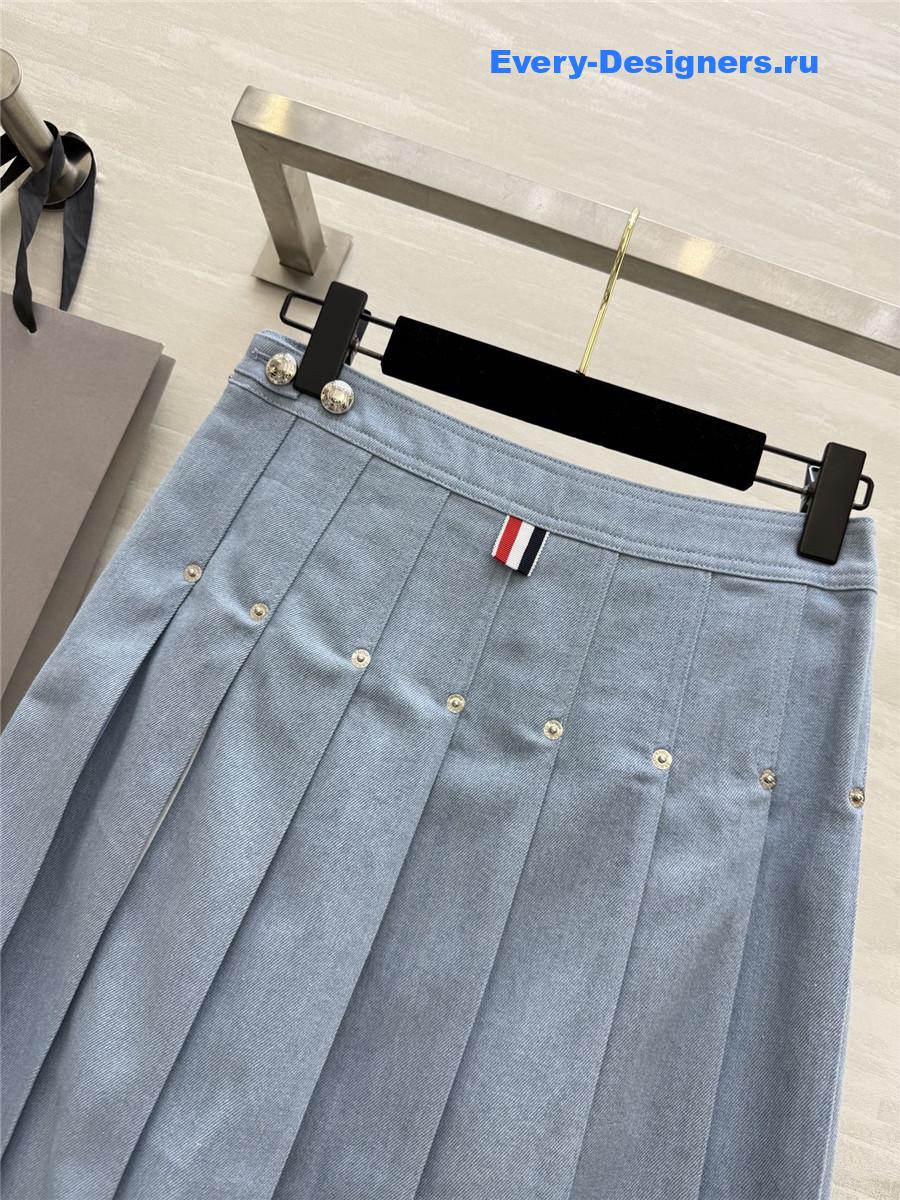 Thom Browne Denim Combo Dropped Back Pleated Skirt