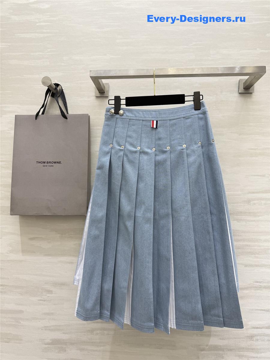 Thom Browne Denim Combo Dropped Back Pleated Skirt