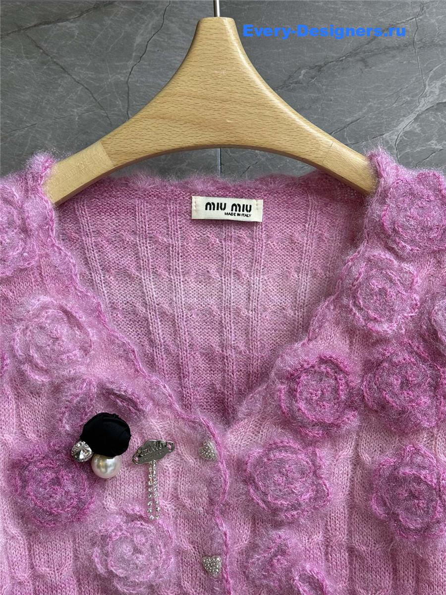 Miu Miu V-neck Pink Cropped Cardigan