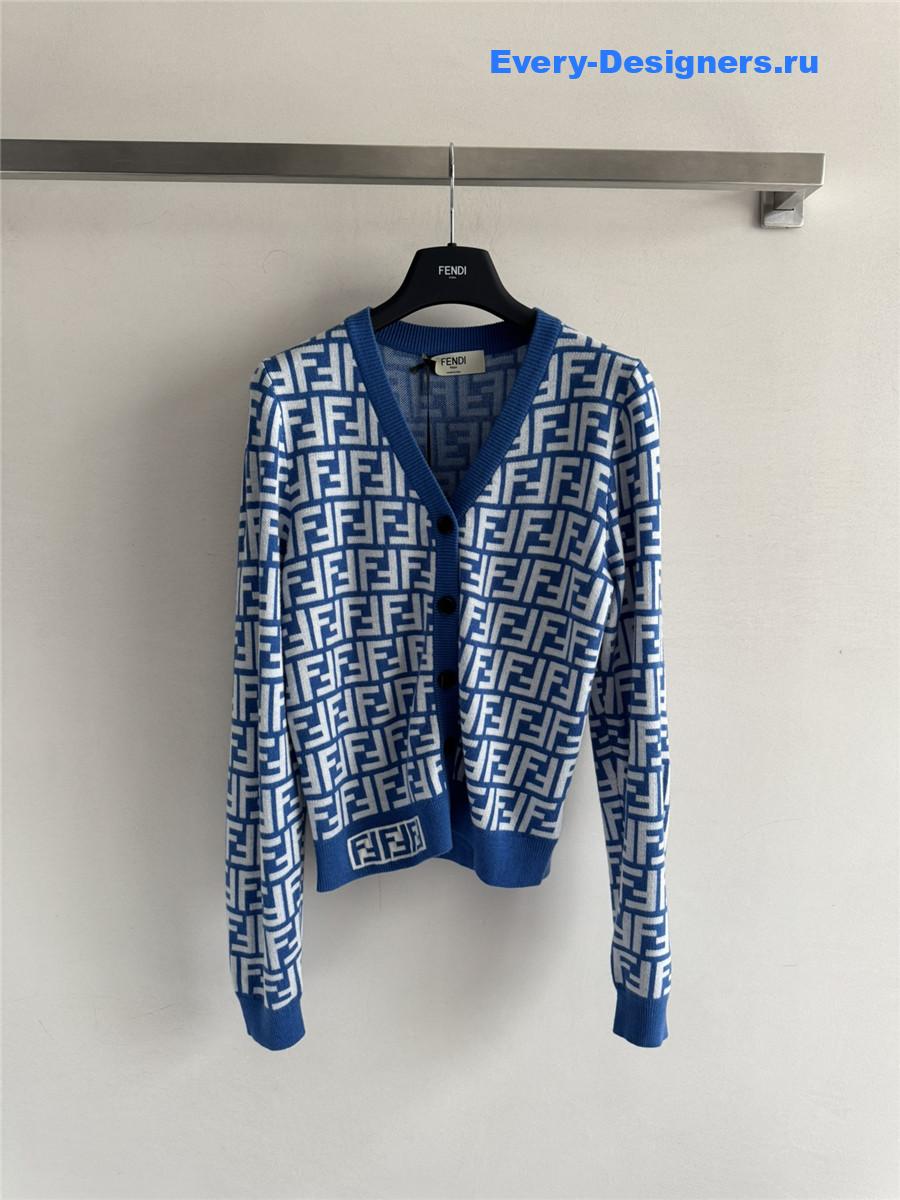 F**di blue ff v-neck cotton cardigan