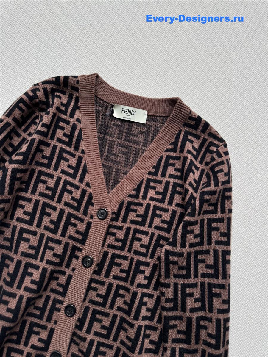 F**di brown ff v-neck cotton cardigan