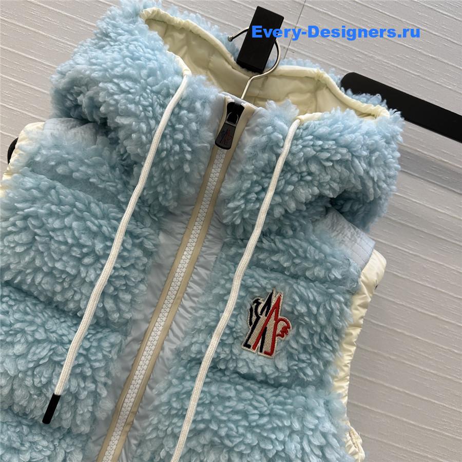 Moncler Grenoble Blue Teddy Fleece Hooded Down Vest