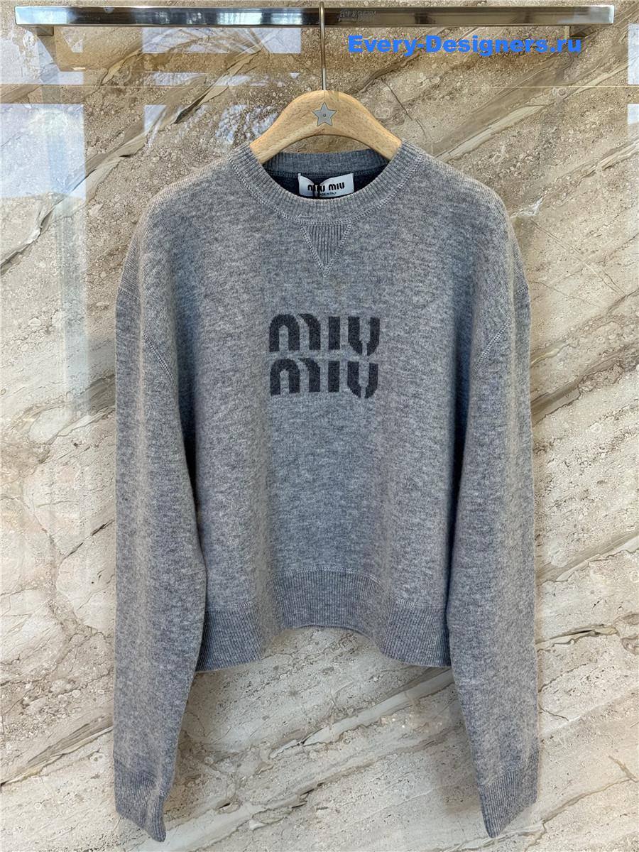 Miu Miu Grey Cashmere Logo Sweater