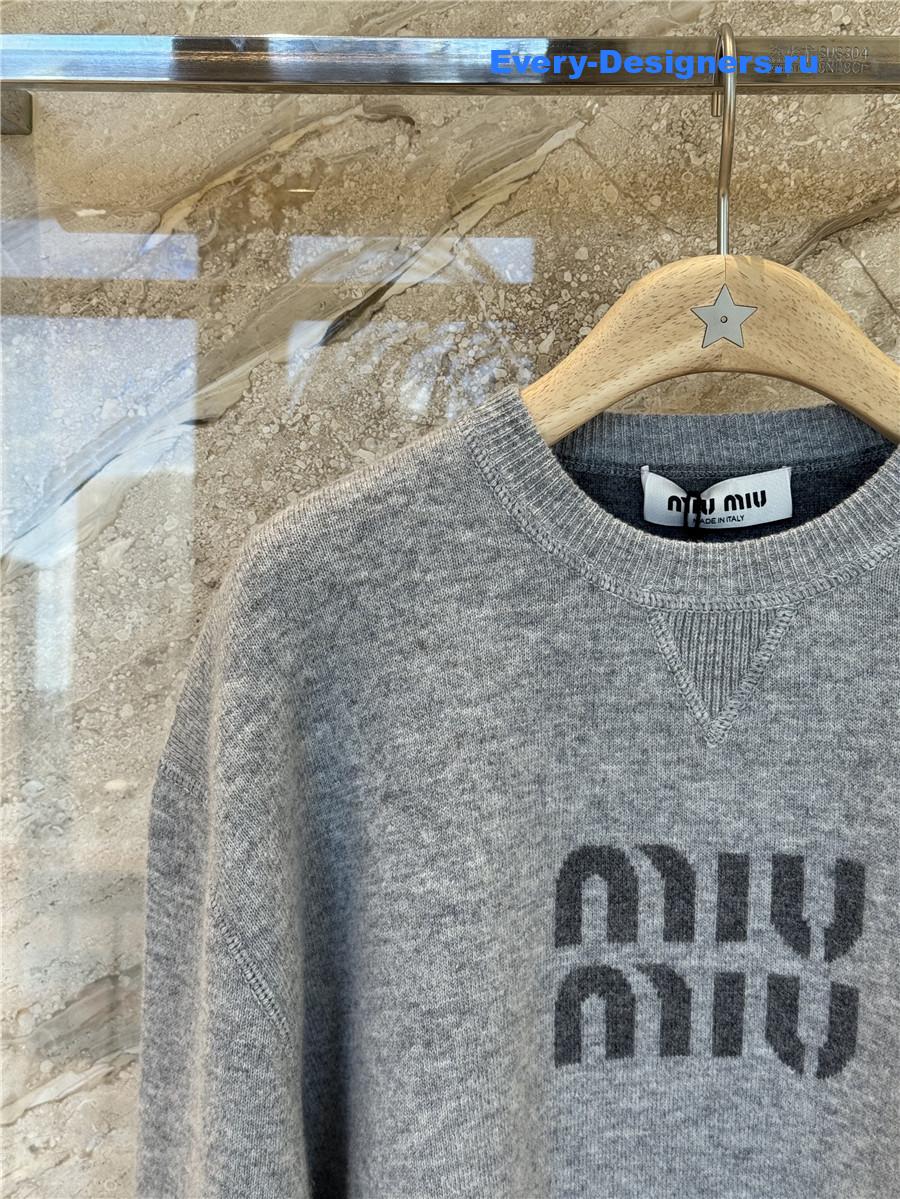 Miu Miu Grey Cashmere Logo Sweater