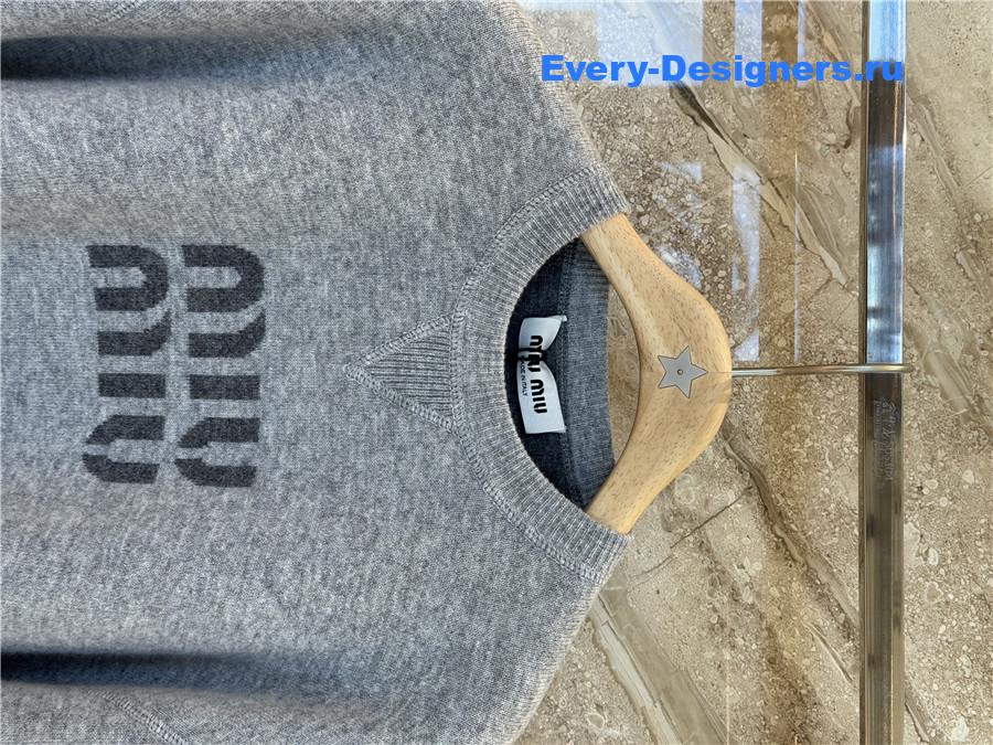 Miu Miu Grey Cashmere Logo Sweater