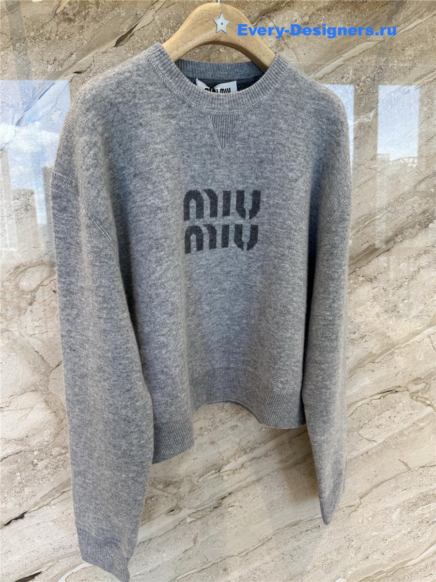 Miu Miu Grey Cashmere Logo Sweater