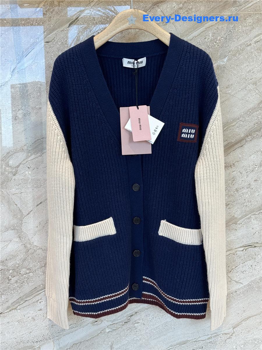 Miu Miu Ribbed-knit Cardigan In Multicoloured