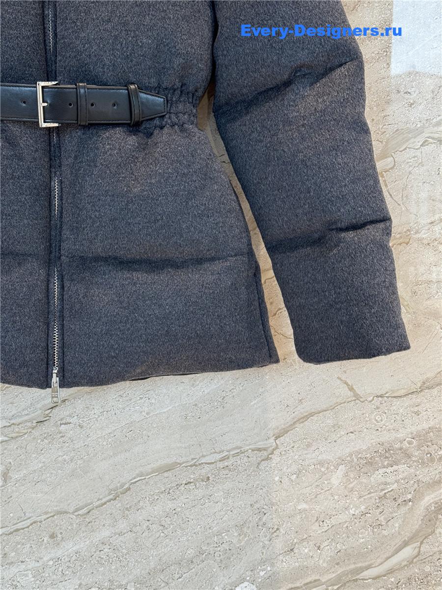 Pra*a belted logo-plaque down jacket