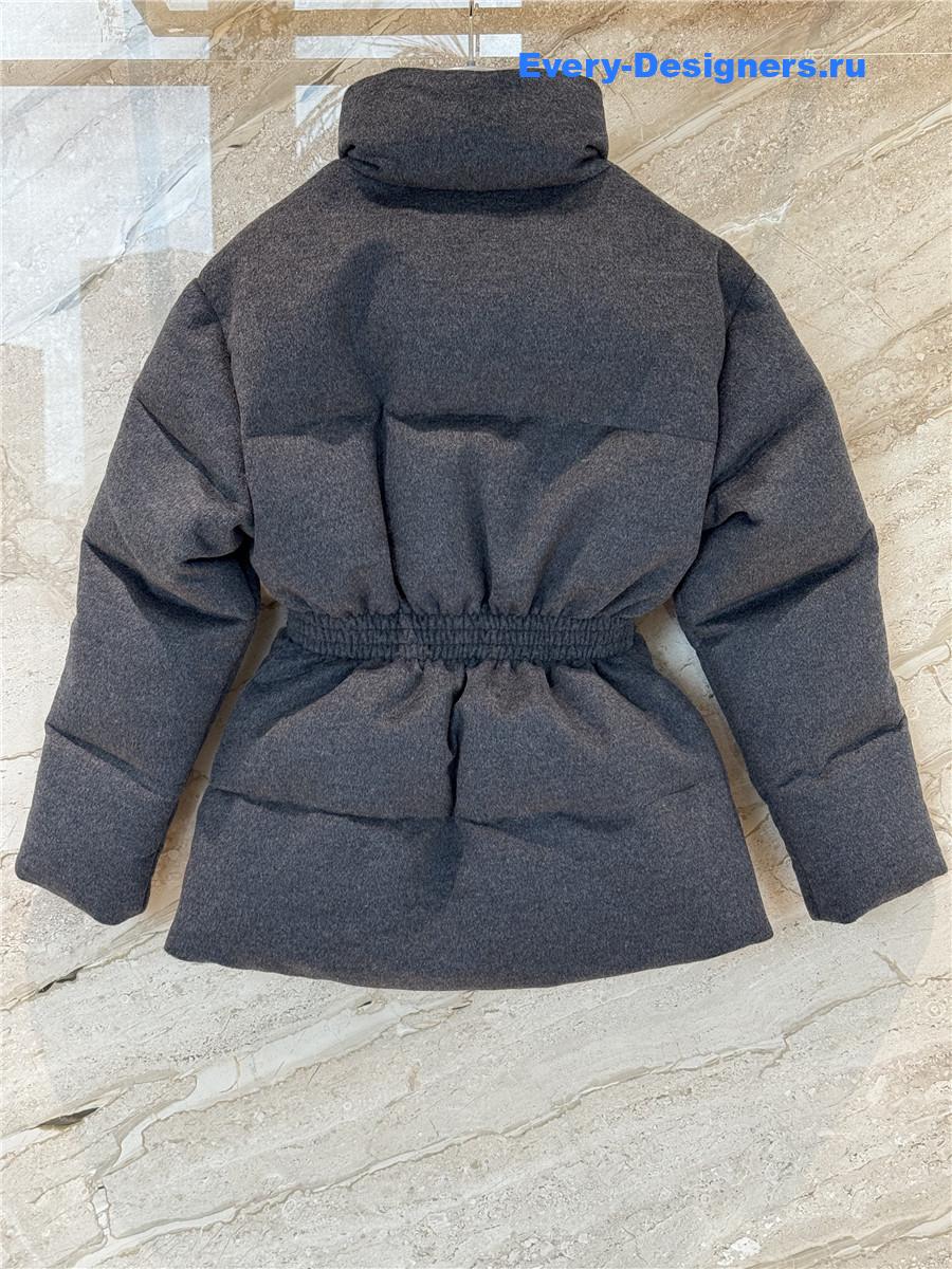 Pra*a belted logo-plaque down jacket